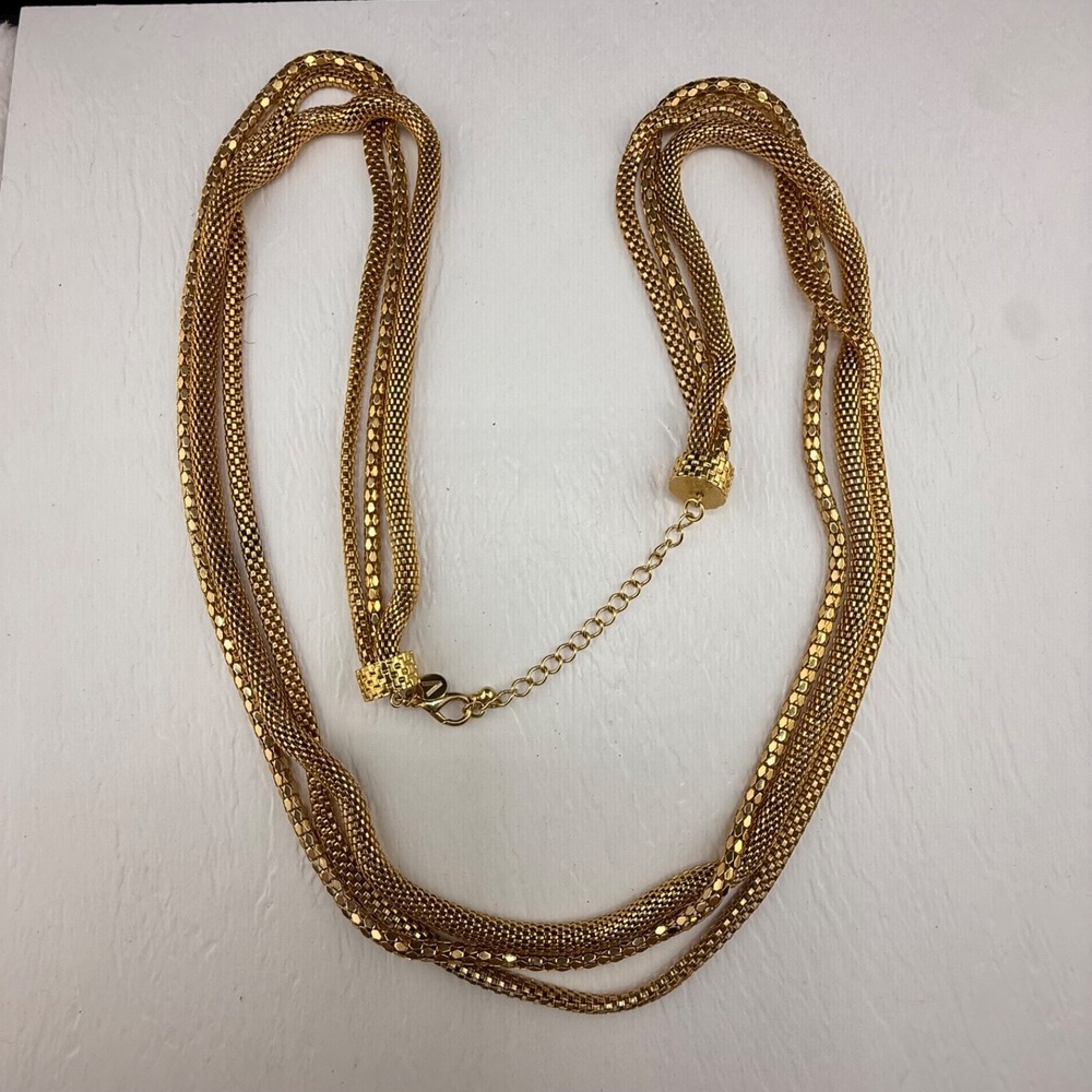 Signed Mesh Necklace Estate Gold Tone Layered Chain 34”